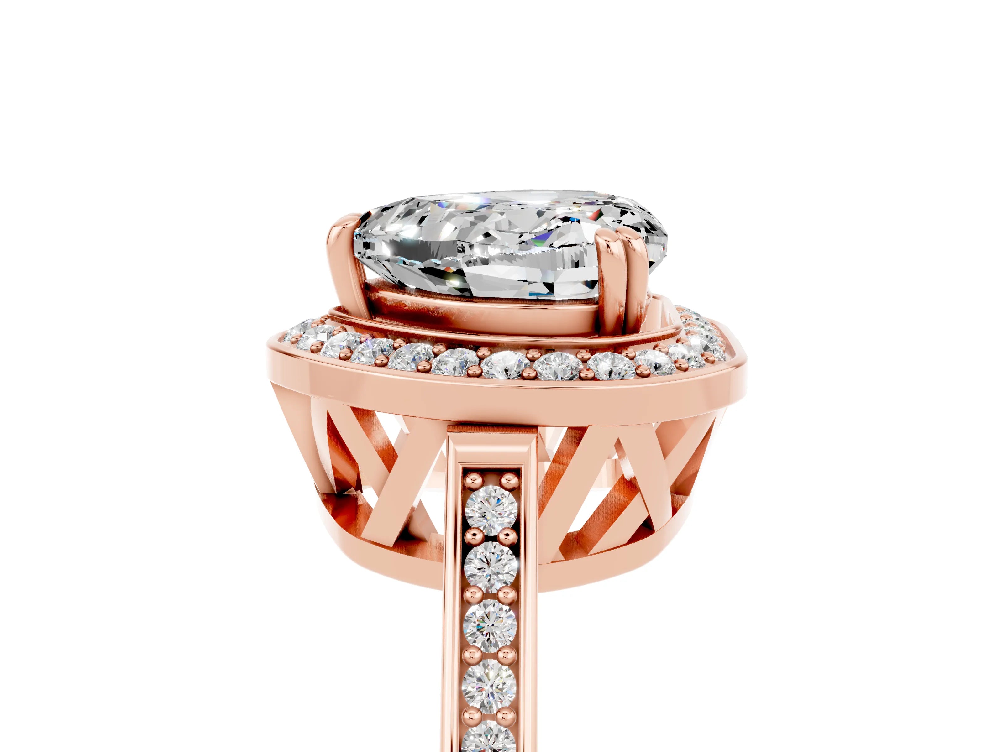 Rose gold Heart Cut Moissanite Halo Ring with Split Shank and Four-Prong Setting_5