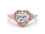 Rose gold Heart Cut Moissanite Halo Ring with Tapered Band and Four-Prong Setting