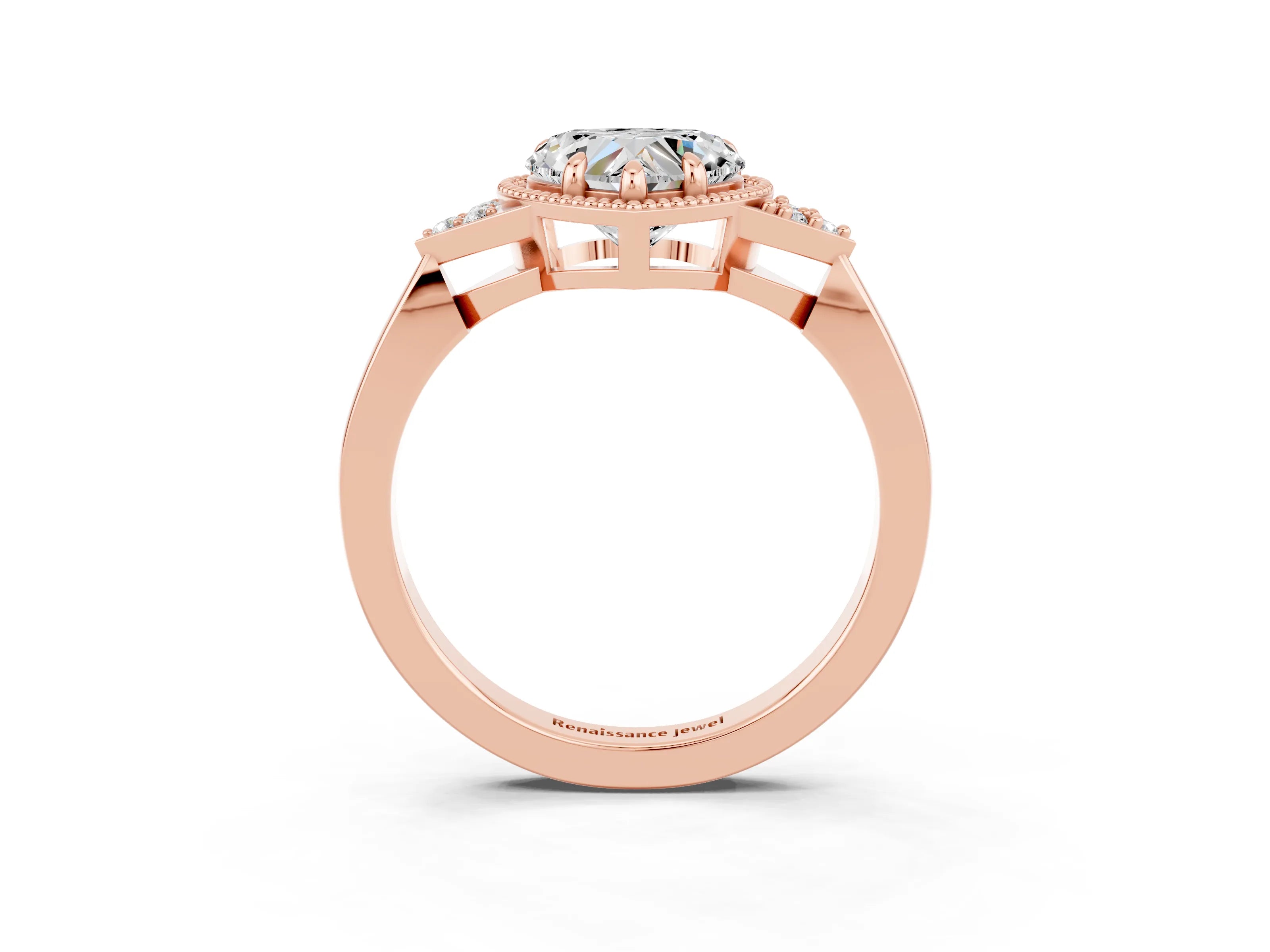 Rose gold Heart Cut Moissanite Halo Ring with Tapered Band and Four-Prong Setting_3