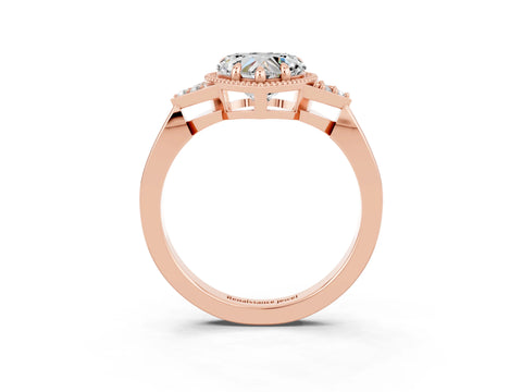 Rose gold Heart Cut Moissanite Halo Ring with Tapered Band and Four-Prong Setting_3