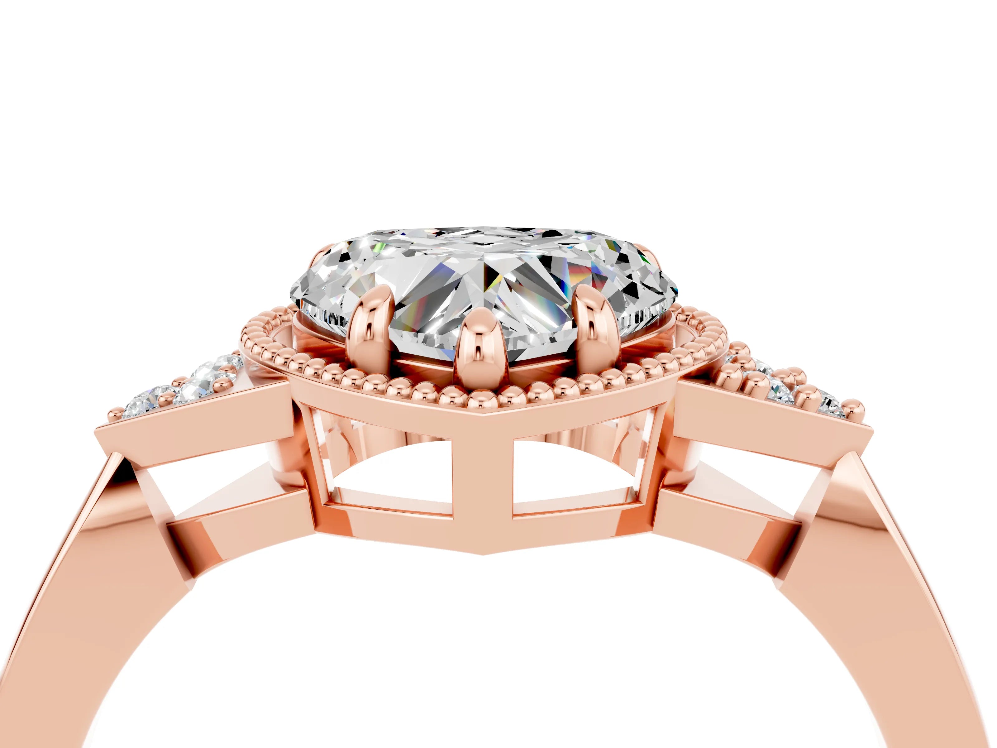 Rose gold Heart Cut Moissanite Halo Ring with Tapered Band and Four-Prong Setting_4
