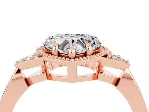Rose gold Heart Cut Moissanite Halo Ring with Tapered Band and Four-Prong Setting_4
