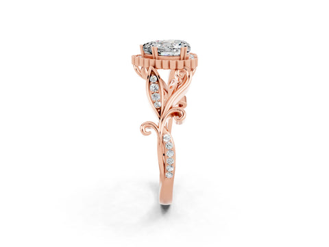 Rose gold Heart Cut Moissanite Halo Ring with Vintage Split Shank and Four-Prong Setting_2