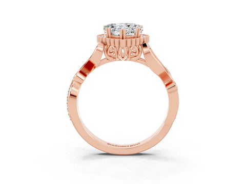 Rose gold Heart Cut Moissanite Halo Ring with Vintage Split Shank and Four-Prong Setting_3