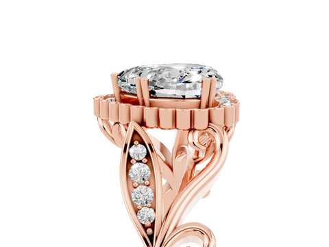 Rose gold Heart Cut Moissanite Halo Ring with Vintage Split Shank and Four-Prong Setting_5