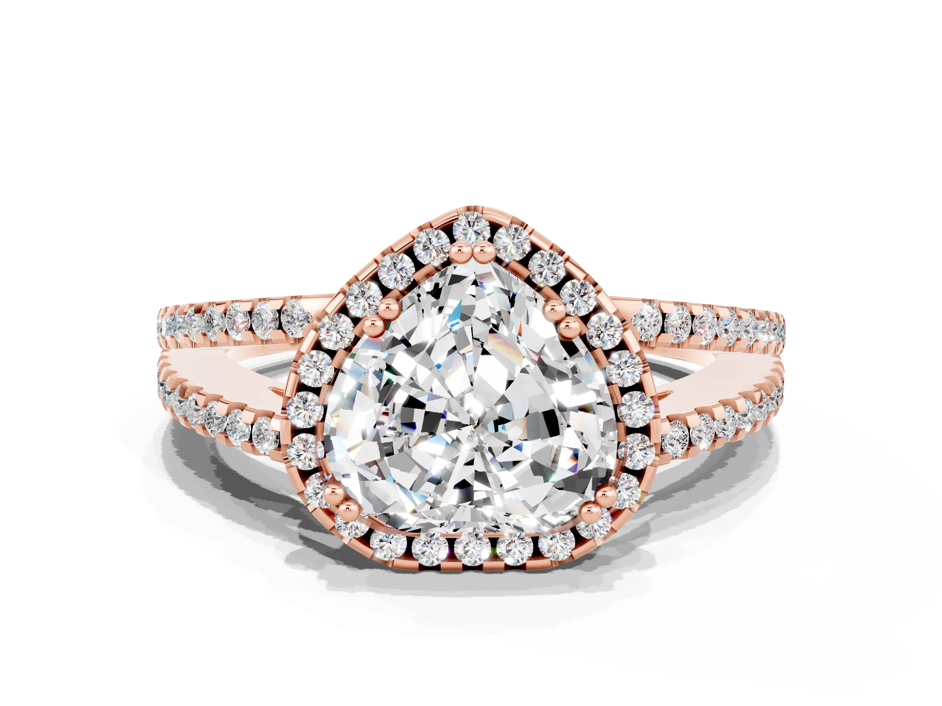 Rose gold Heart Cut Moissanite Halo Split Shank Engagement Ring_12