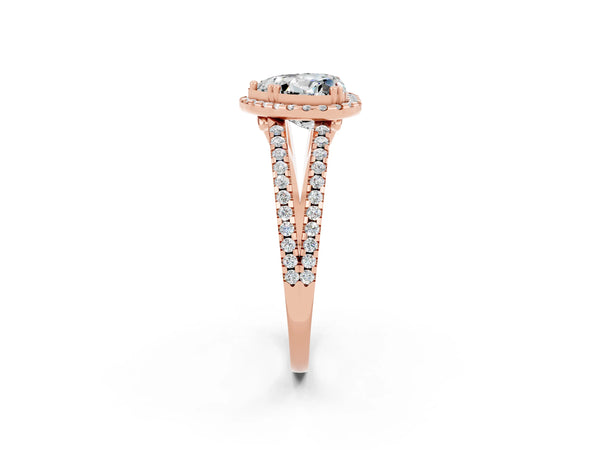 Rose gold Heart Cut Moissanite Halo Split Shank Engagement Ring