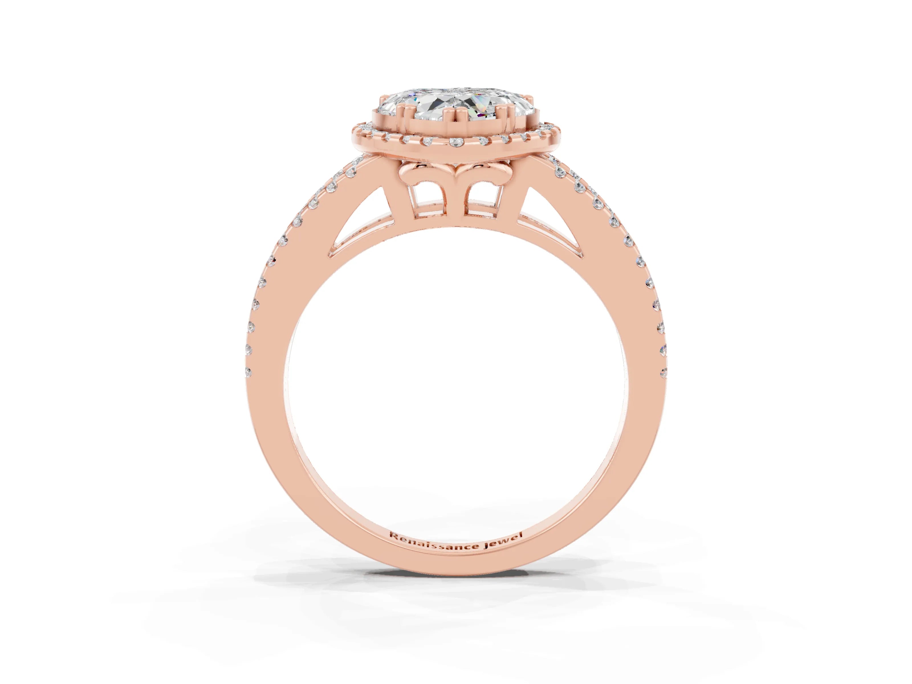 Rose gold Heart Cut Moissanite Halo Split Shank Engagement Ring_15