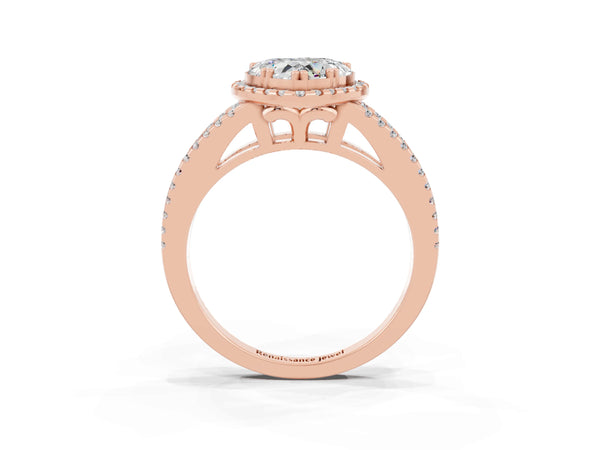 Rose gold Heart Cut Moissanite Halo Split Shank Engagement Ring