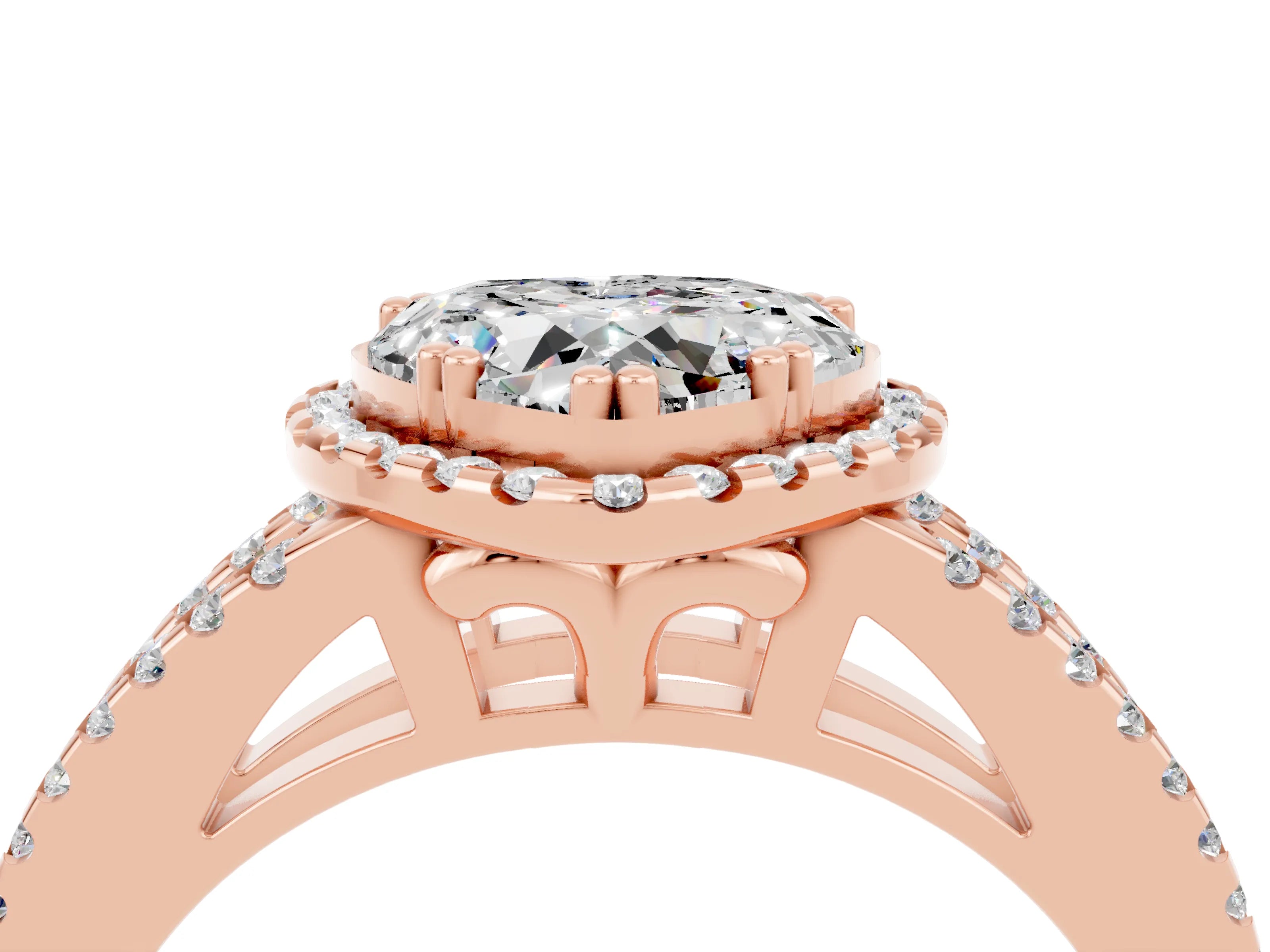 Rose gold Heart Cut Moissanite Halo Split Shank Engagement Ring_16