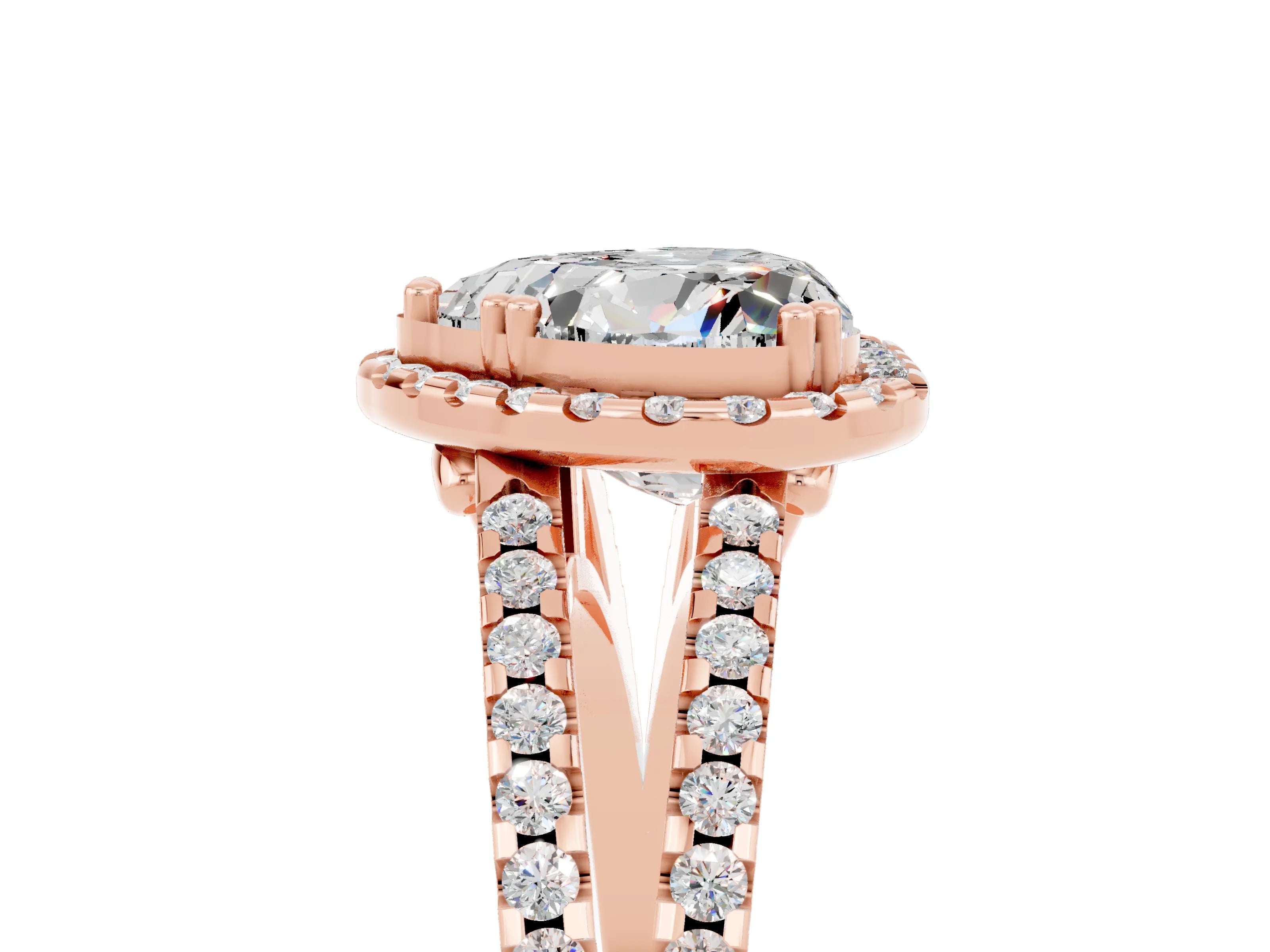 Rose gold Heart Cut Moissanite Halo Split Shank Engagement Ring_17