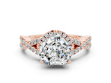 Rose gold Heart Cut Moissanite Halo Twist Band Solitaire Prong Setting Ring