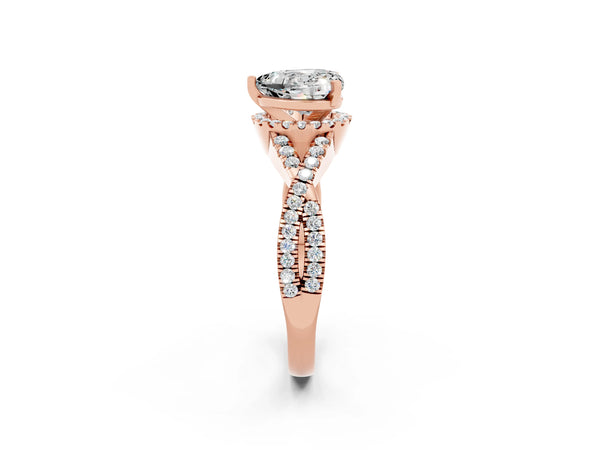 Rose gold Heart Cut Moissanite  Halo Twist Band Solitaire Prong Setting Ring