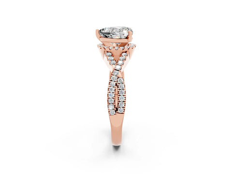 Rose gold Heart Cut Moissanite Halo Twist Band Solitaire Prong Setting Ring_2