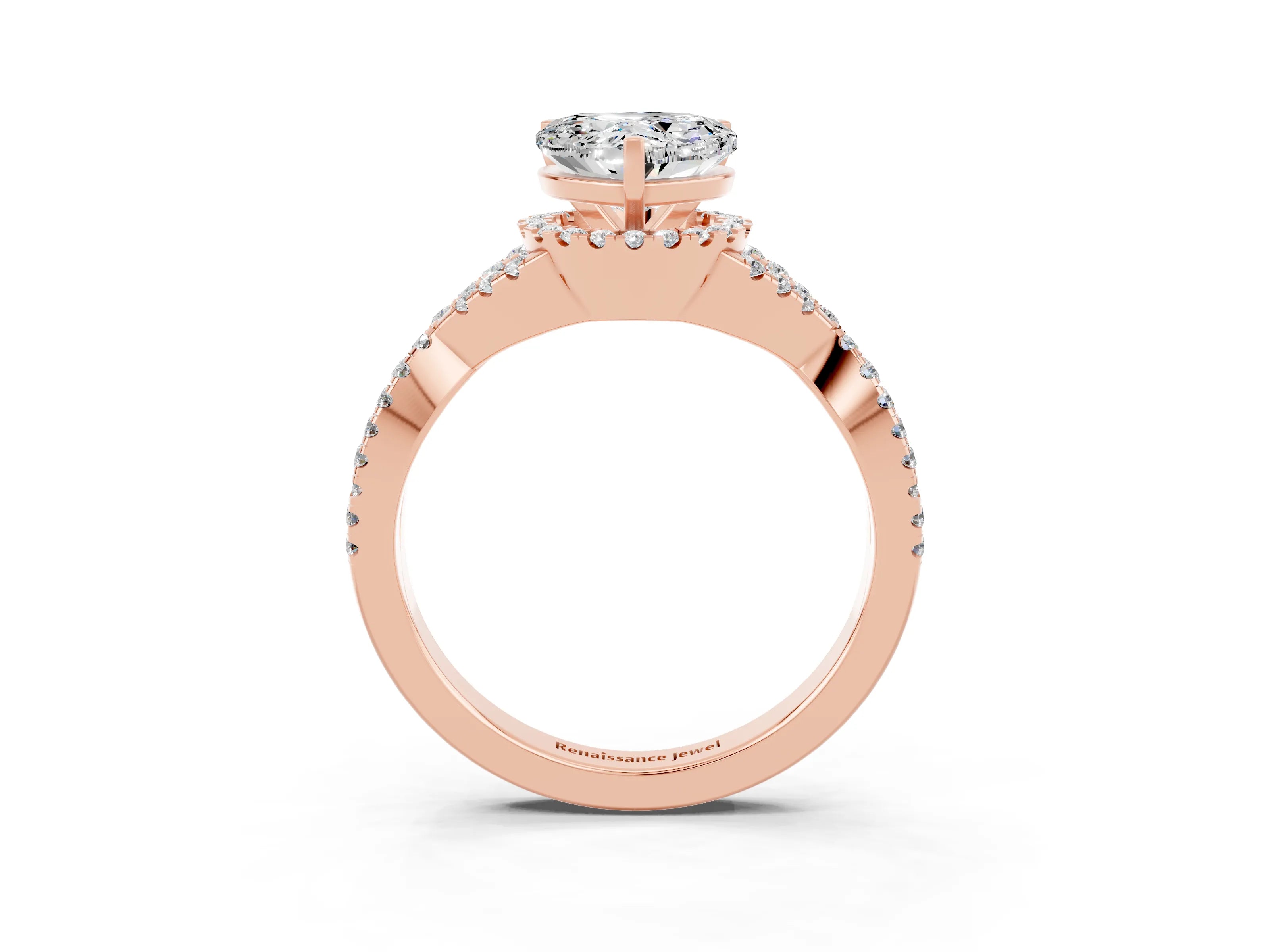 Rose gold Heart Cut Moissanite Halo Twist Band Solitaire Prong Setting Ring_3