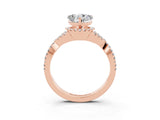Rose gold Heart Cut Moissanite Halo Twist Band Solitaire Prong Setting Ring_3