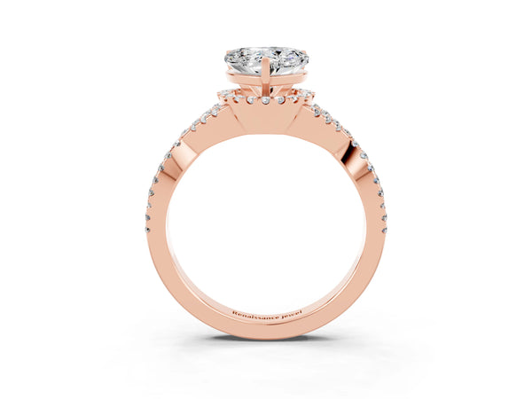 Rose gold Heart Cut Moissanite  Halo Twist Band Solitaire Prong Setting Ring