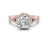 Rose gold Heart Cut Moissanite  Halo Twist Band Solitaire Prong Setting Ring_36
