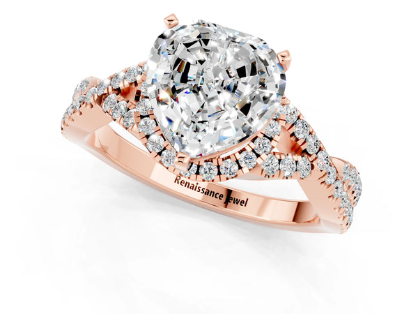 Rose gold Heart Cut Moissanite  Halo Twist Band Solitaire Prong Setting Ring