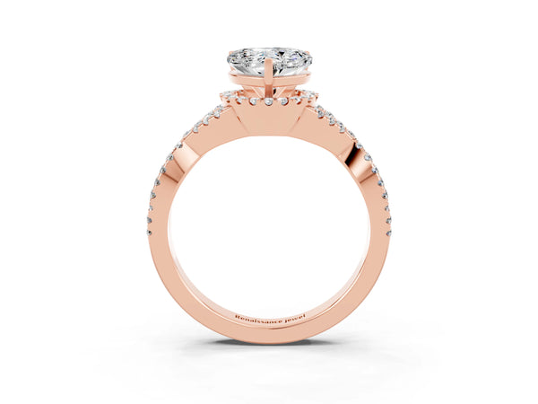 Rose gold Heart Cut Moissanite  Halo Twist Band Solitaire Prong Setting Ring
