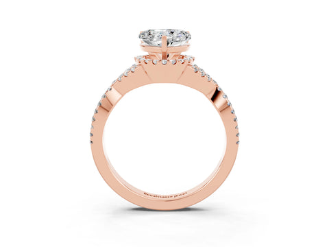 Rose gold Heart Cut Moissanite Halo Twist Band Solitaire Prong Setting Ring_3