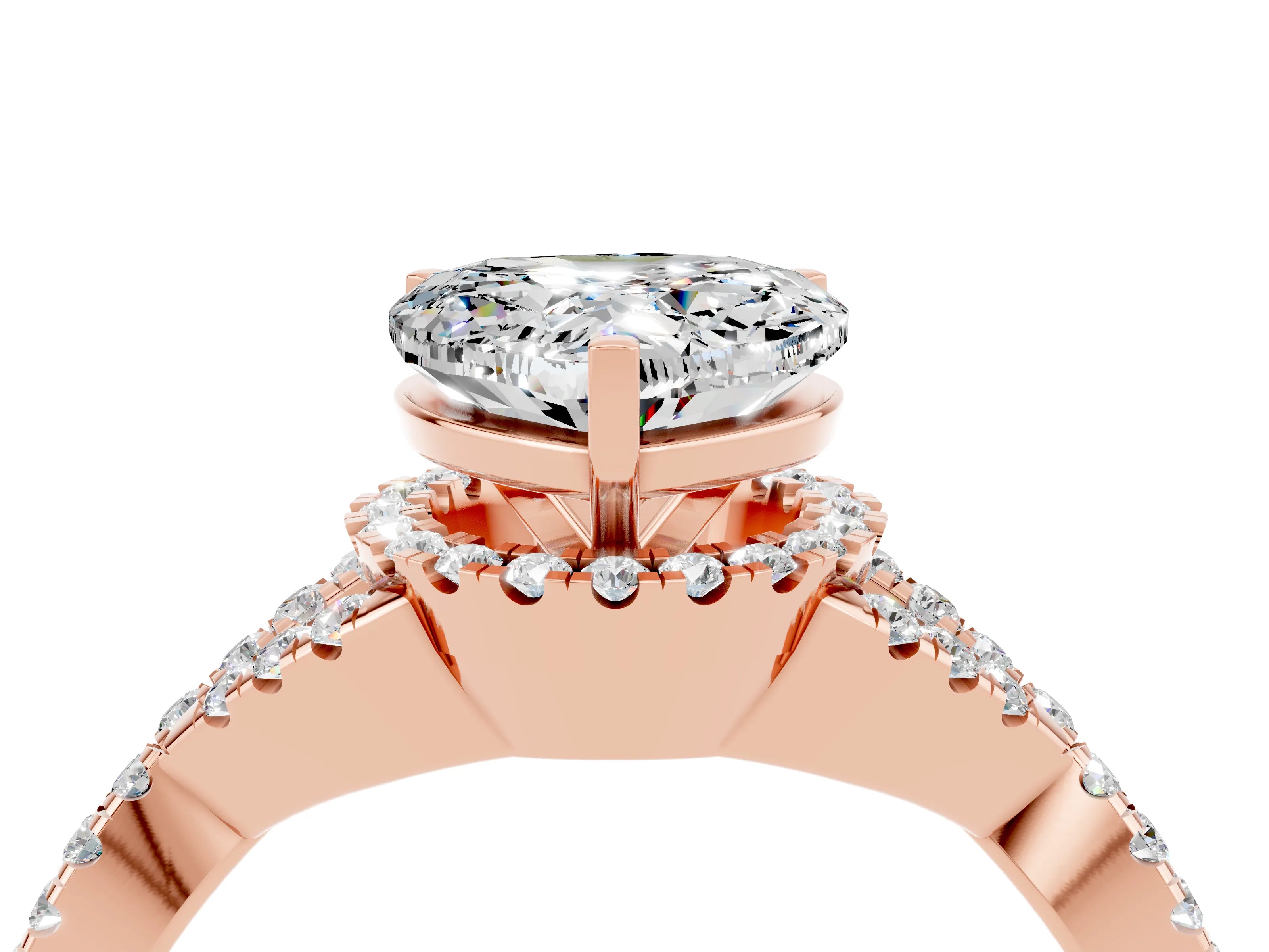 Rose gold Heart Cut Moissanite Halo Twist Band Solitaire Prong Setting Ring_4