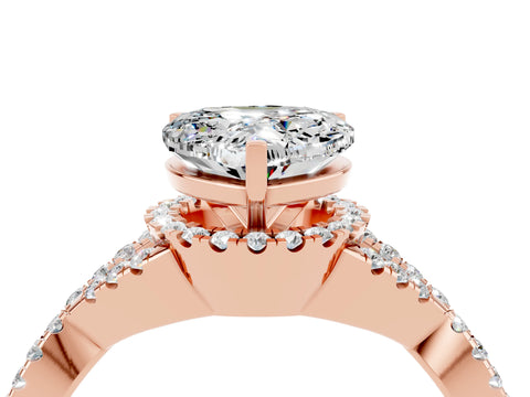 Rose gold Heart Cut Moissanite Halo Twist Band Solitaire Prong Setting Ring_4