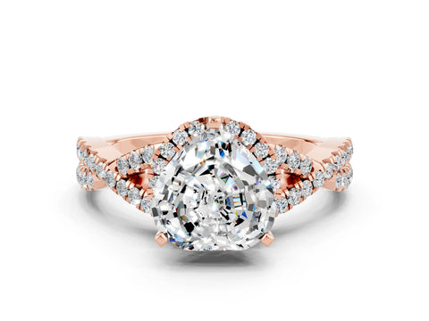 Rose gold Heart Cut Moissanite Halo Twist Band Solitaire Prong Setting Ring