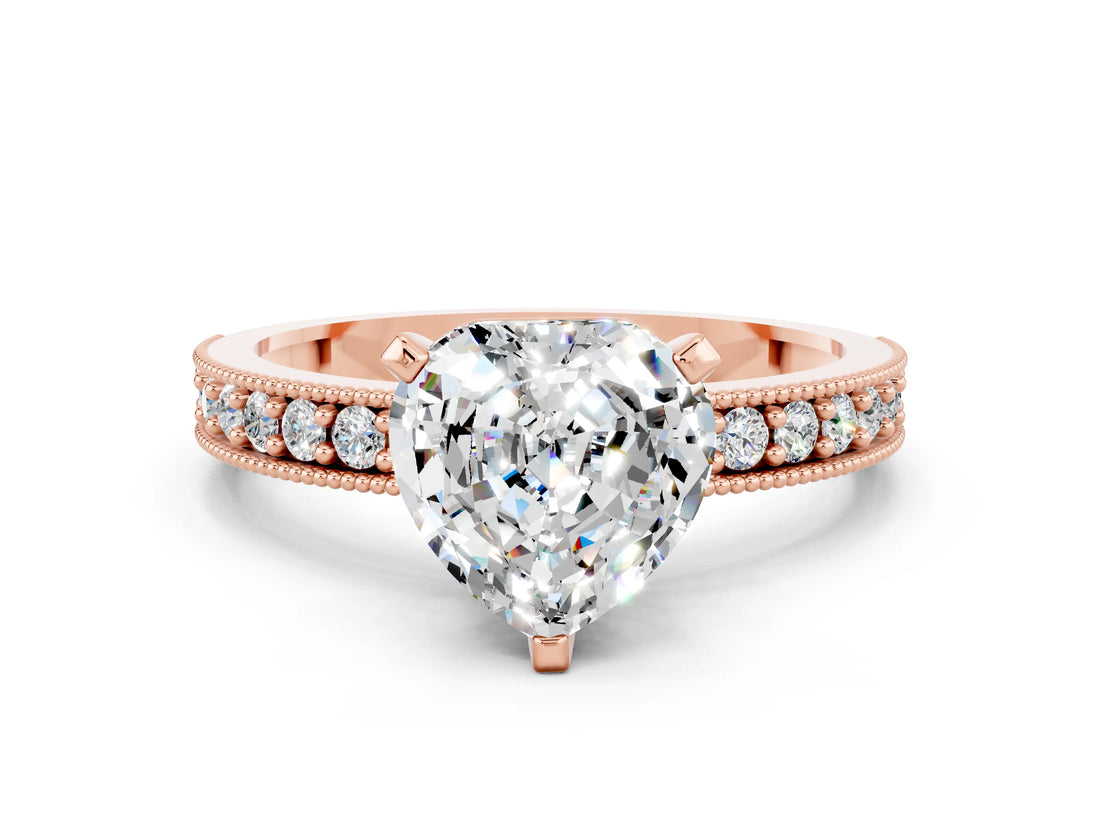 Rose gold Heart Cut Moissanite Milgrain Pavé Engagement Ring with Four-Prong Setting_12