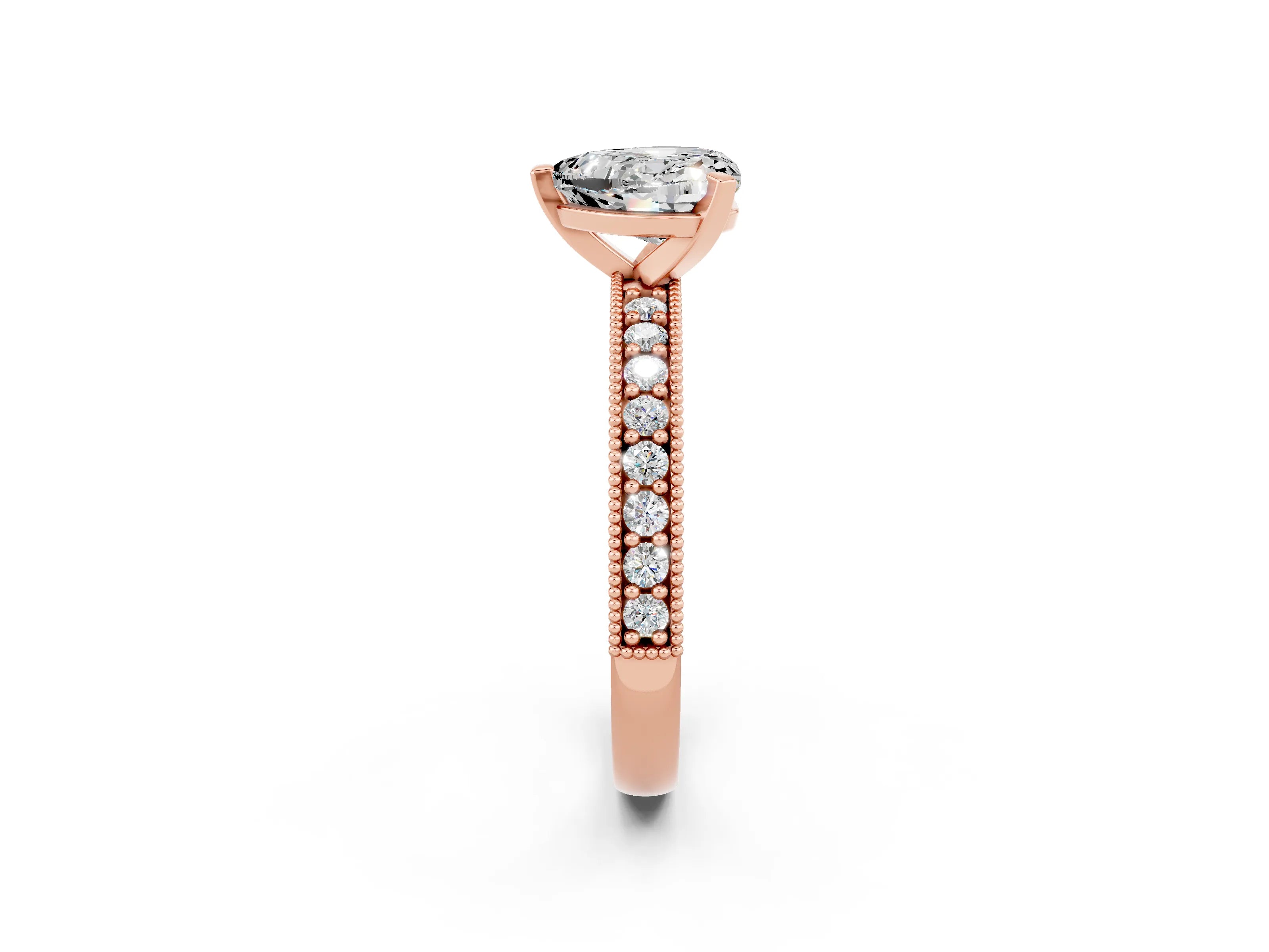 Rose gold Heart Cut Moissanite Milgrain Pavé Engagement Ring with Four-Prong Setting_14