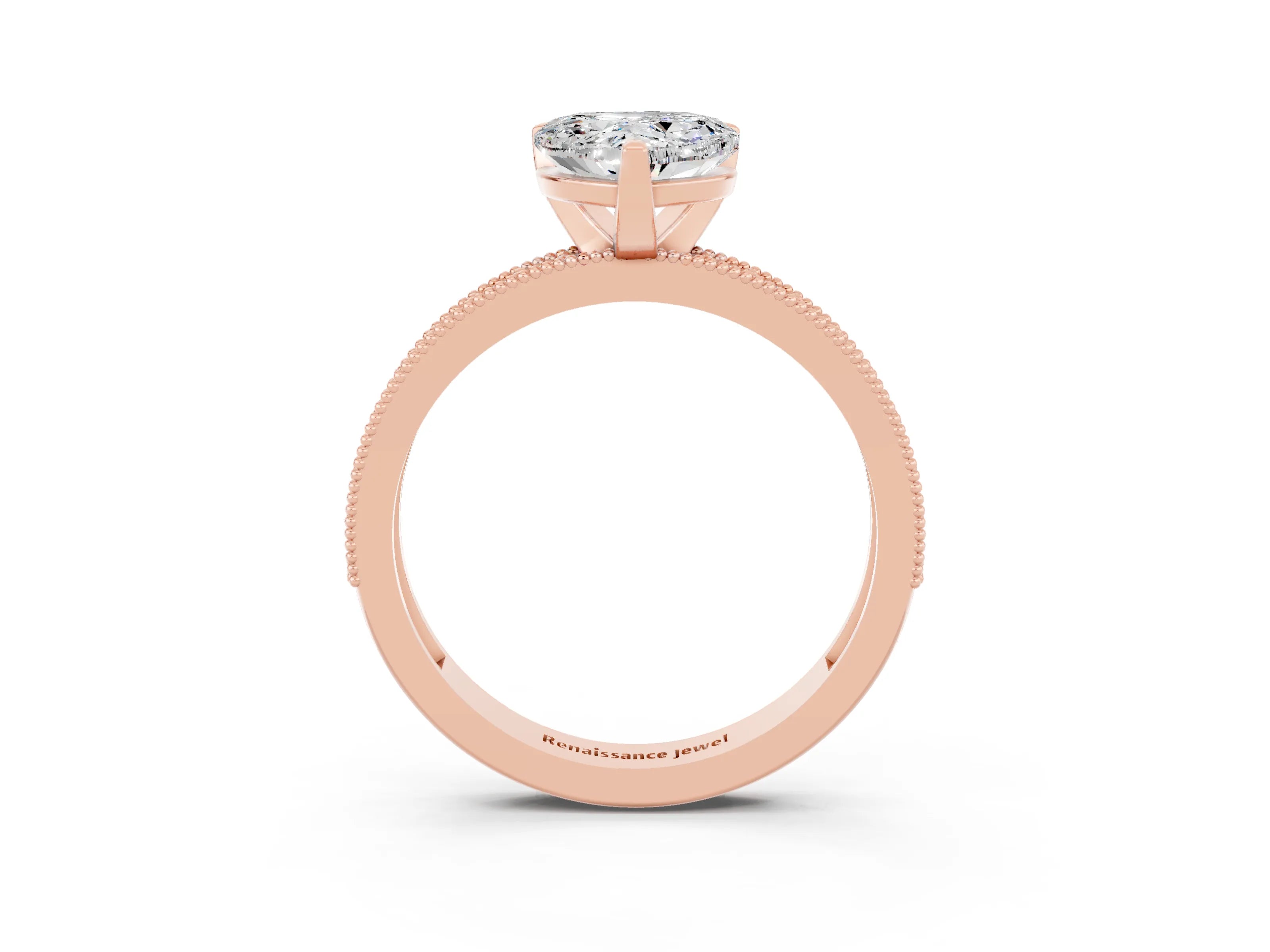 Rose gold Heart Cut Moissanite Milgrain Pavé Engagement Ring with Four-Prong Setting_15