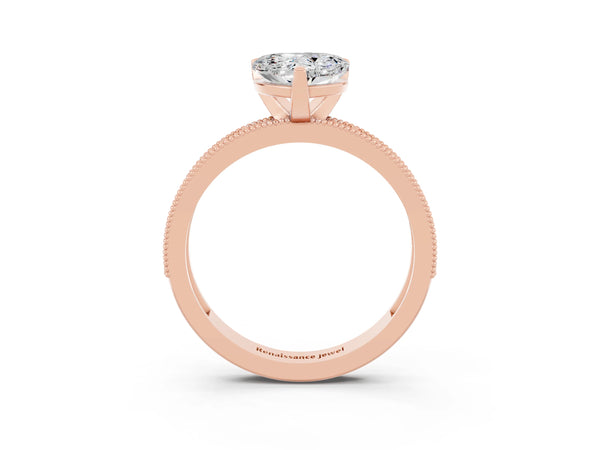 Rose gold Heart Cut Moissanite Milgrain Pavé Engagement Ring with Four-Prong Setting