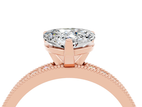 Rose gold Heart Cut Moissanite Milgrain Pavé Engagement Ring with Four-Prong Setting_16