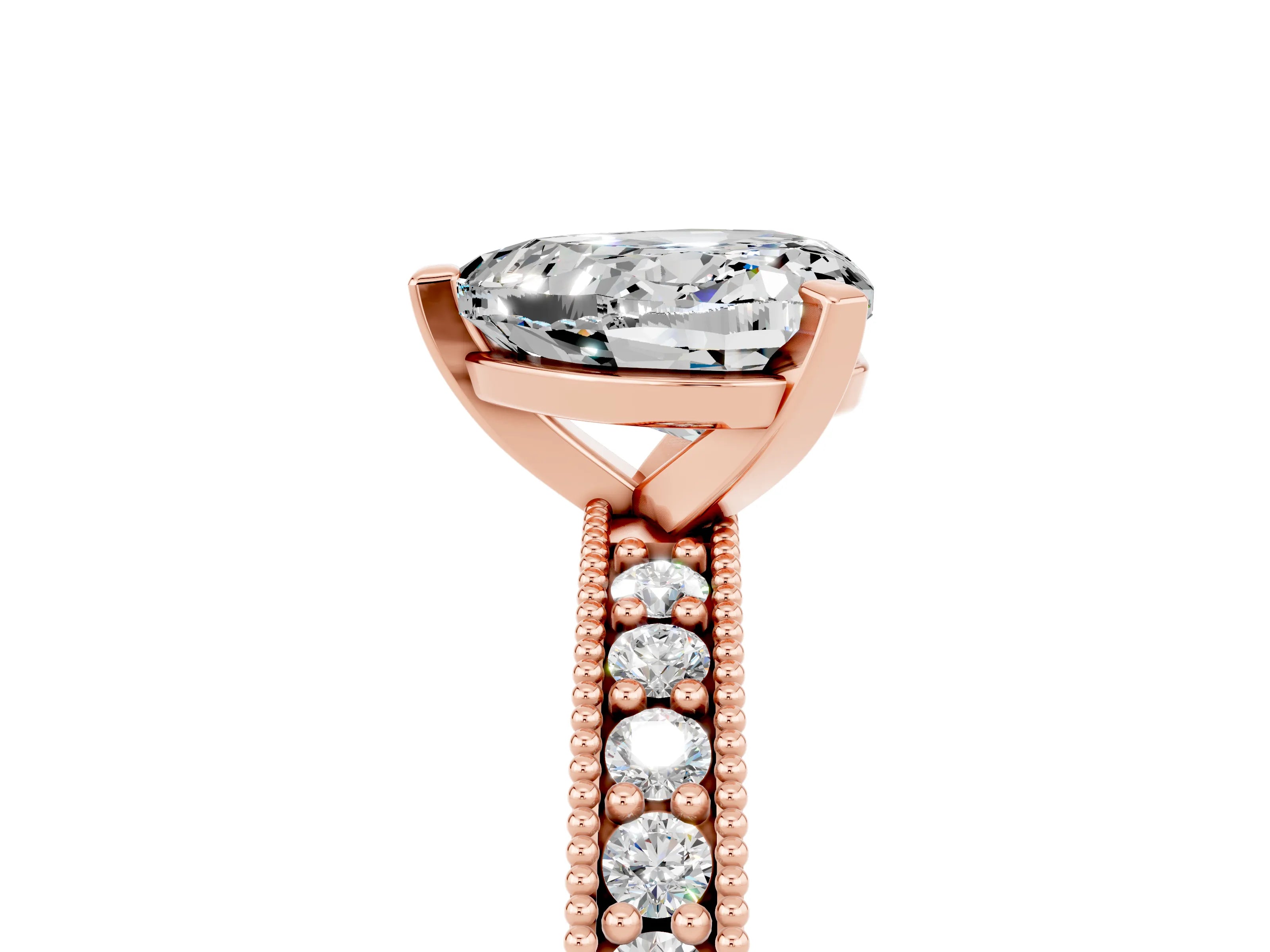 Rose gold Heart Cut Moissanite Milgrain Pavé Engagement Ring with Four-Prong Setting_17