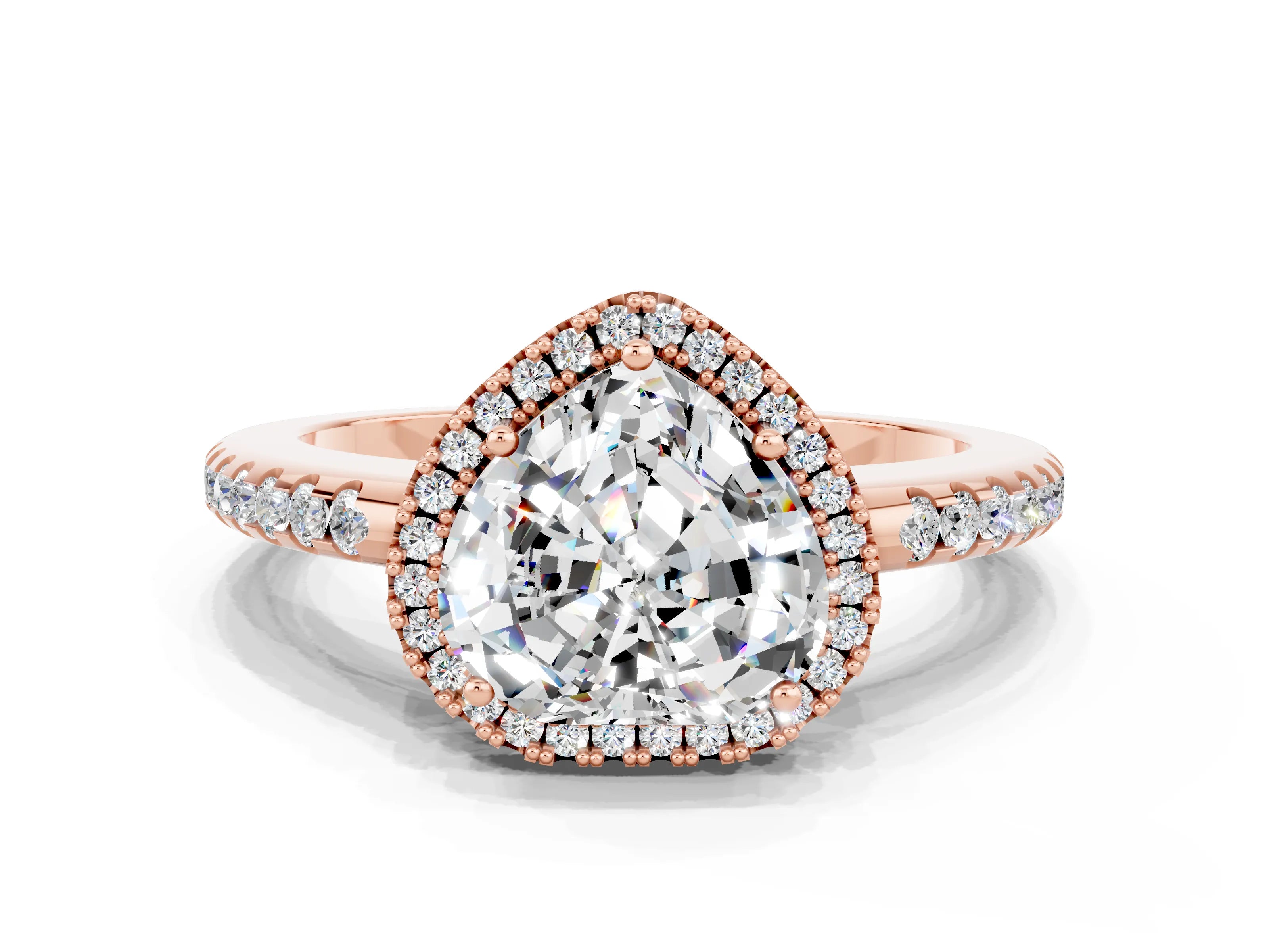 Rose gold Heart Cut Moissanite Pavé Halo Ring with Four-Prong Setting_12