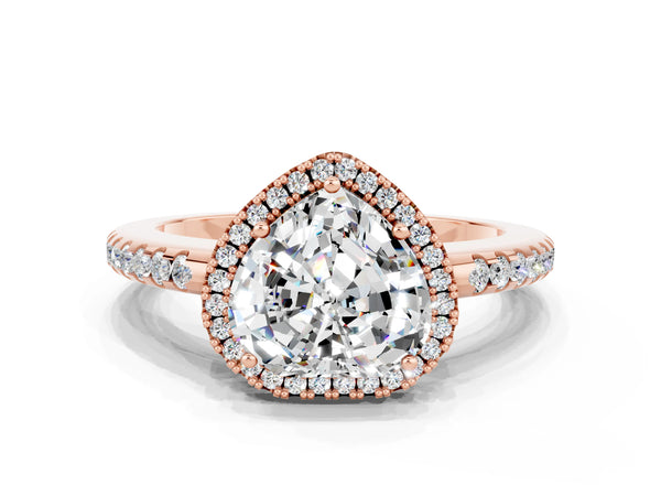 Rose gold Heart Cut Moissanite Pavé Halo Ring with Four-Prong Setting