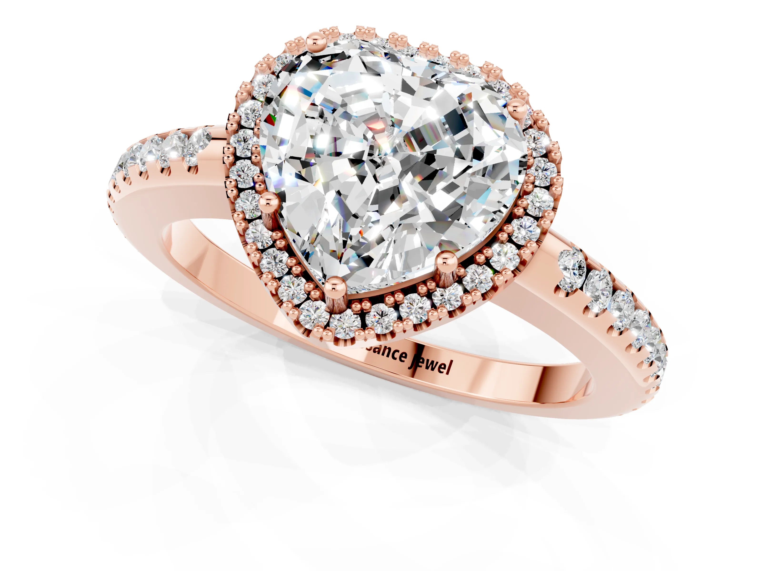 Rose gold Heart Cut Moissanite Pavé Halo Ring with Four-Prong Setting_13