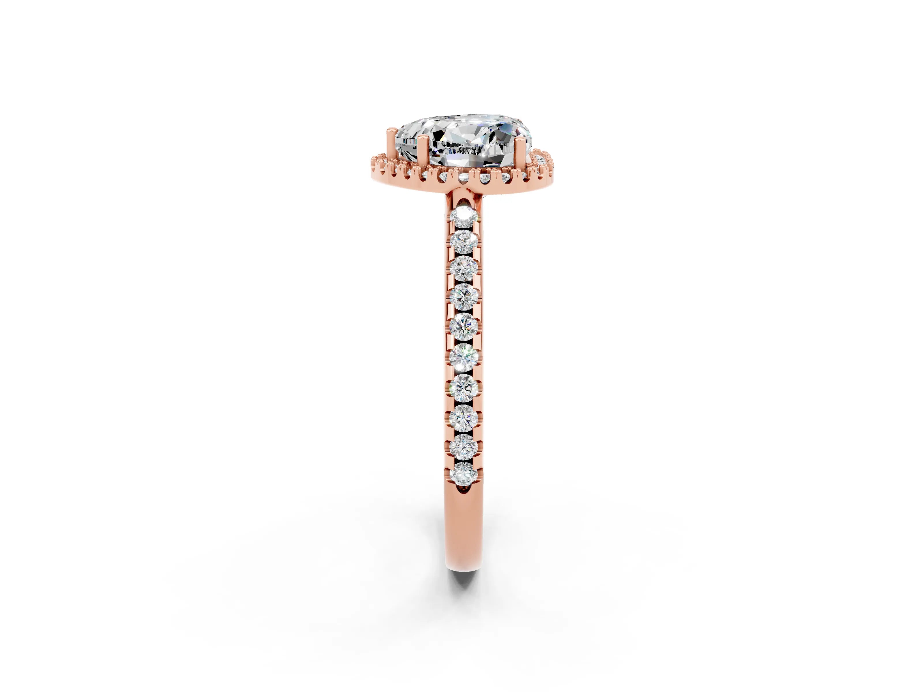 Rose gold Heart Cut Moissanite Pavé Halo Ring with Four-Prong Setting_14