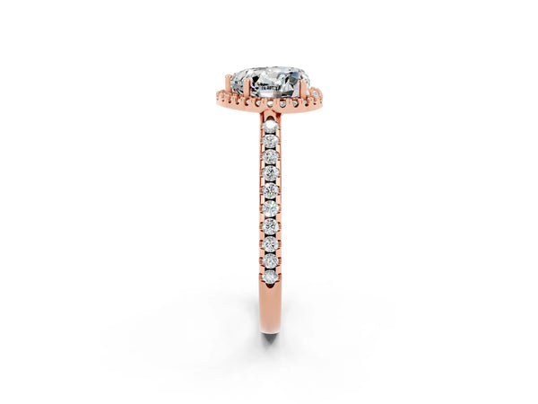 Rose gold Heart Cut Moissanite Pavé Halo Ring with Four-Prong Setting