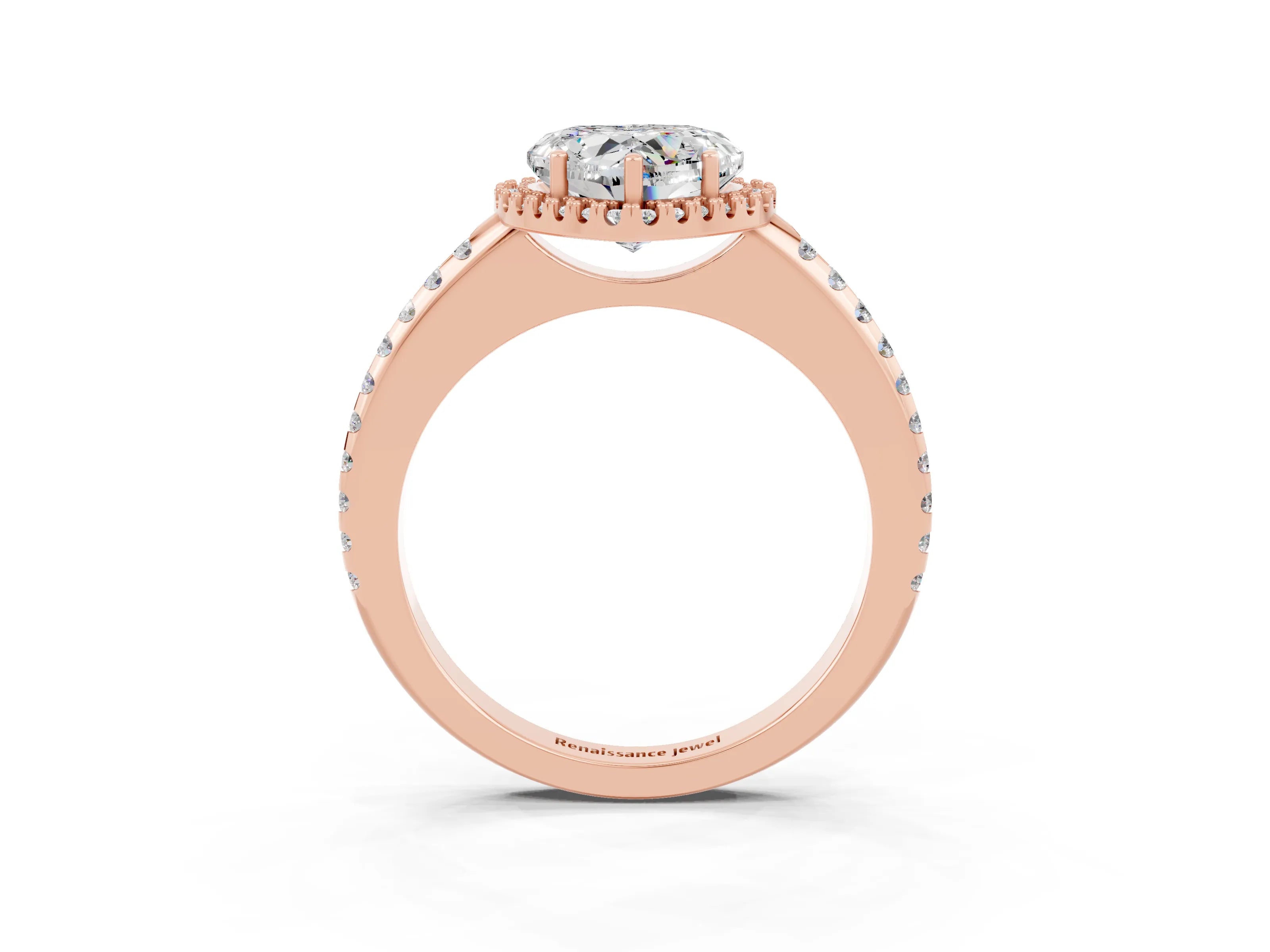 Rose gold Heart Cut Moissanite Pavé Halo Ring with Four-Prong Setting_15