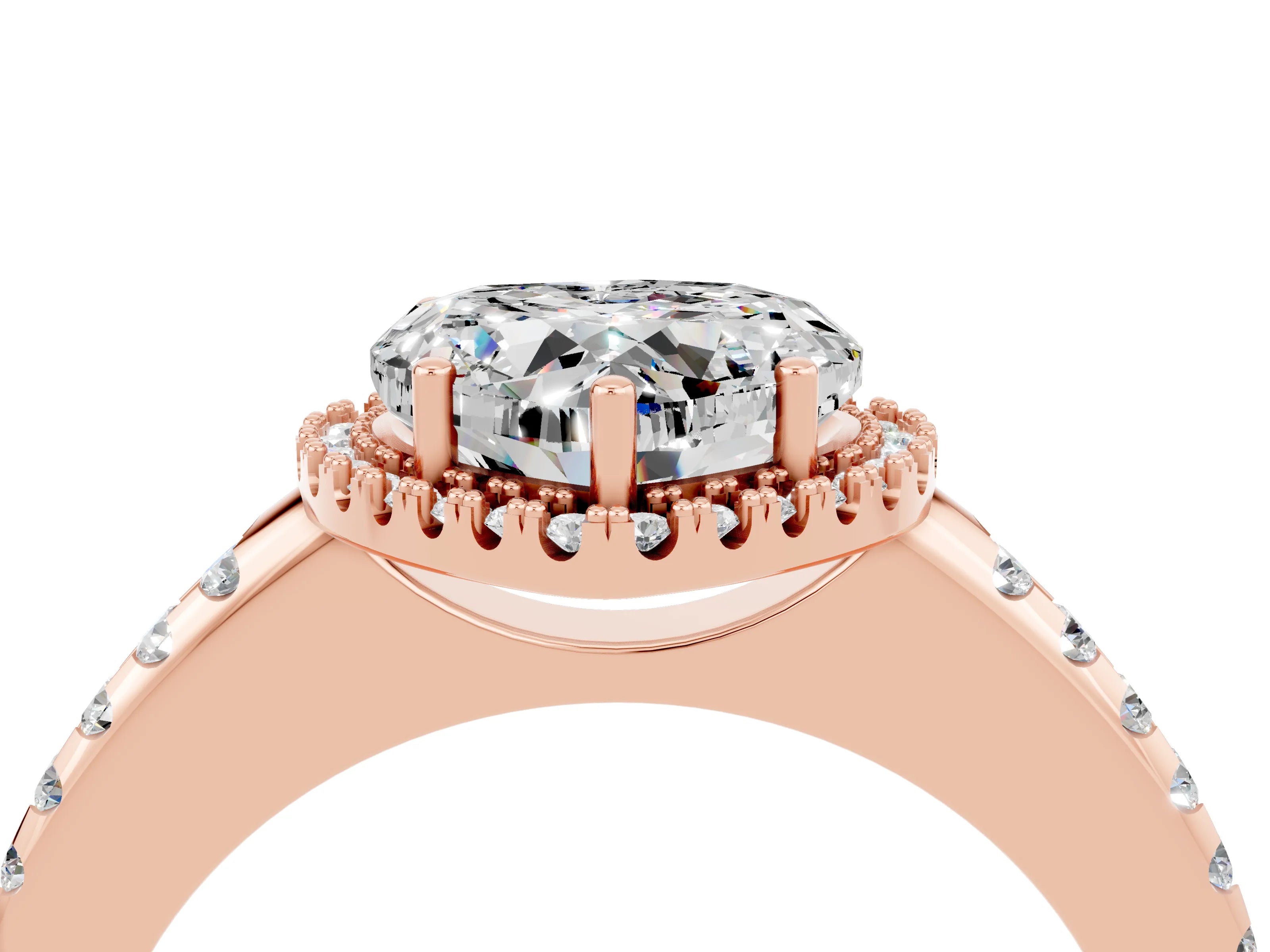 Rose gold Heart Cut Moissanite Pavé Halo Ring with Four-Prong Setting_16