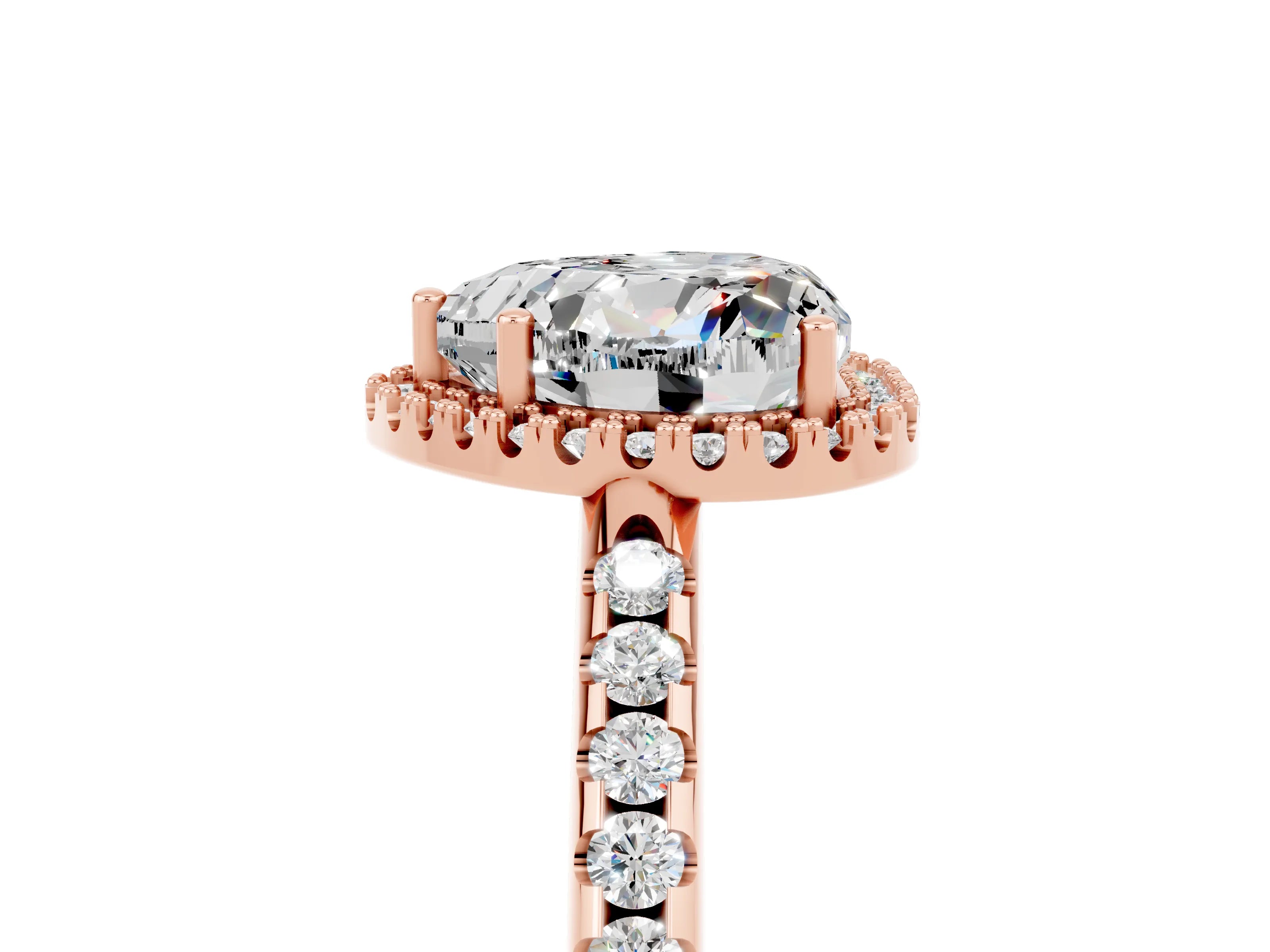 Rose gold Heart Cut Moissanite Pavé Halo Ring with Four-Prong Setting_17