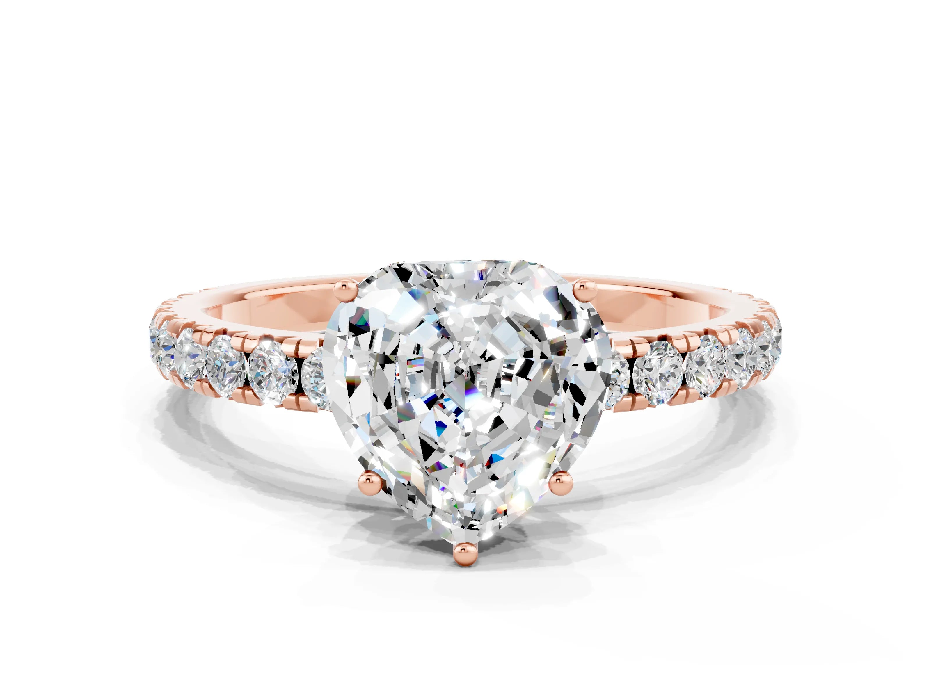 Rose gold Heart Cut Moissanite Pavé Solitaire Engagement Ring with Four-Prong Setting_12