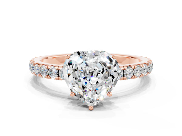 Rose gold Heart Cut Moissanite Pavé Solitaire Engagement Ring with Four-Prong Setting