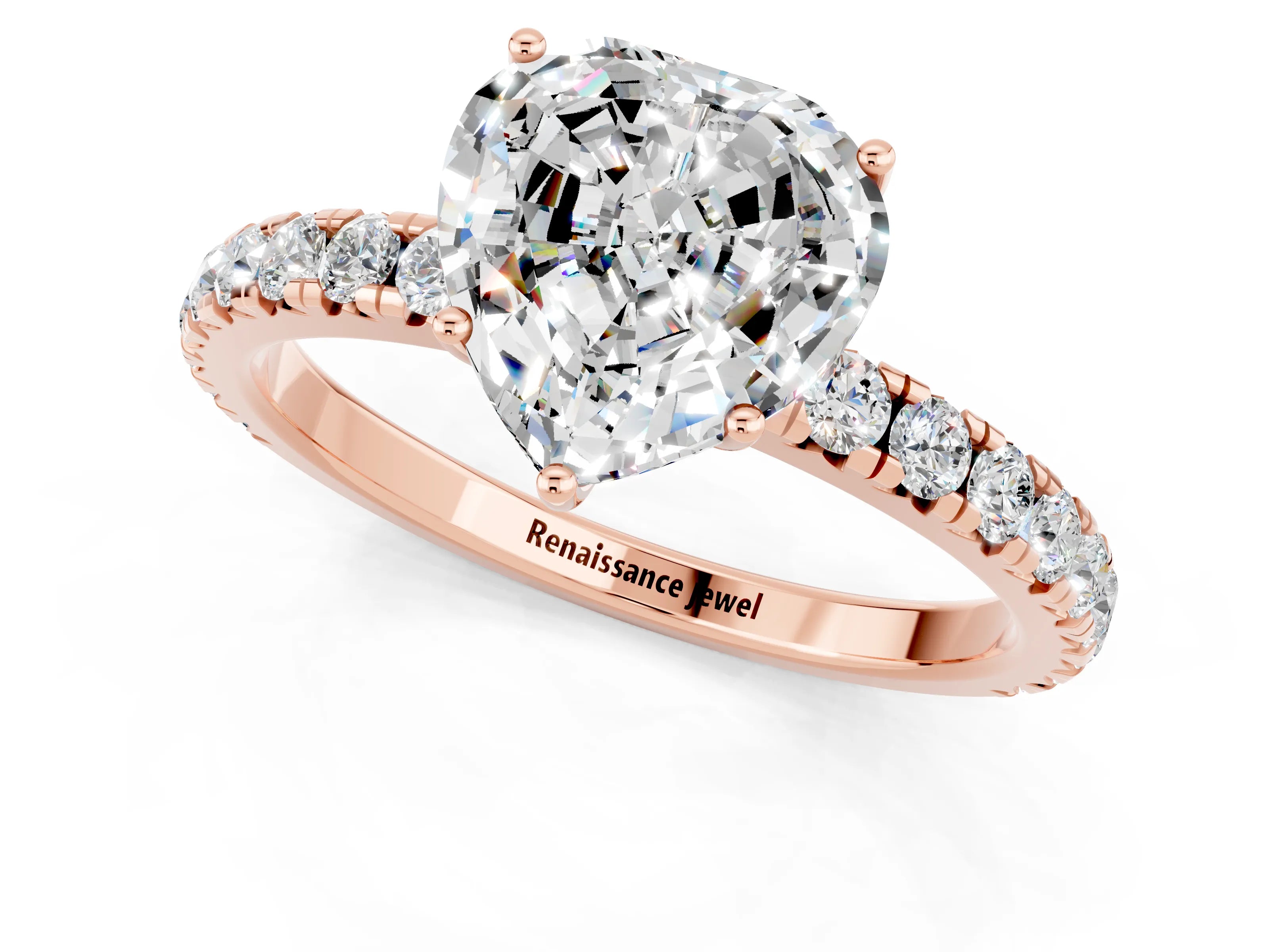 Rose gold Heart Cut Moissanite Pavé Solitaire Engagement Ring with Four-Prong Setting_13