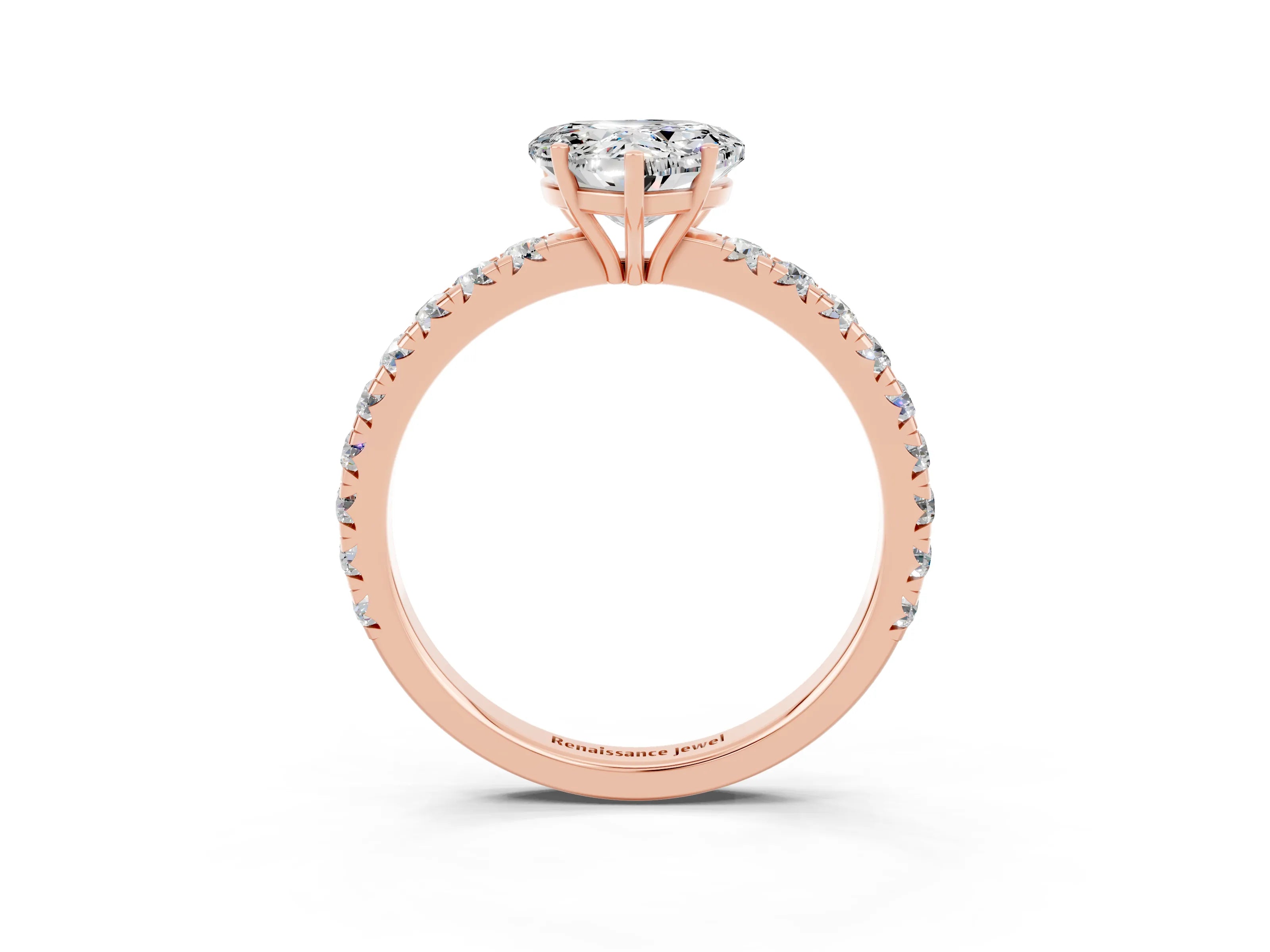 Rose gold Heart Cut Moissanite Pavé Solitaire Engagement Ring with Four-Prong Setting_15
