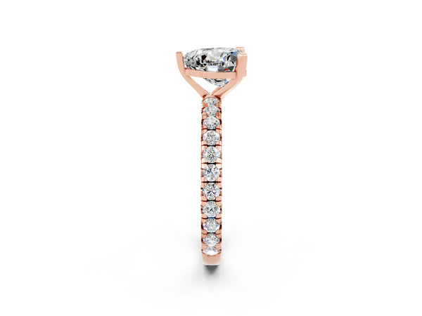 Rose gold Heart Cut Moissanite Pavé Solitaire Ring with Round Band and Prong Setting