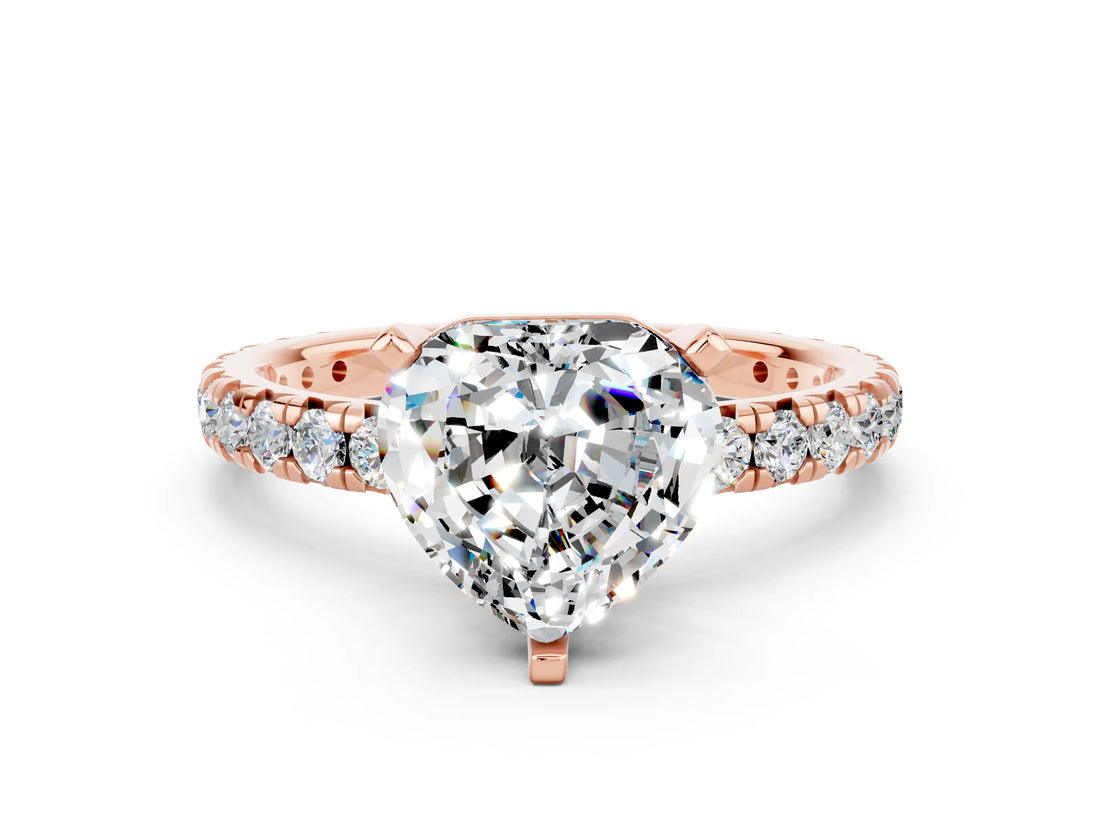 Rose gold Heart Cut Moissanite Pavé Solitaire Ring with Round Band and Prong Setting_24