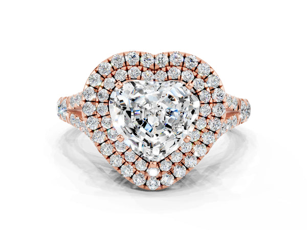 Rose gold Heart Cut Moissanite Pavé Split Shank Double Halo Engagement Ring