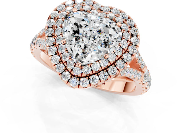 Rose gold Heart Cut Moissanite Pavé Split Shank Double Halo Engagement Ring